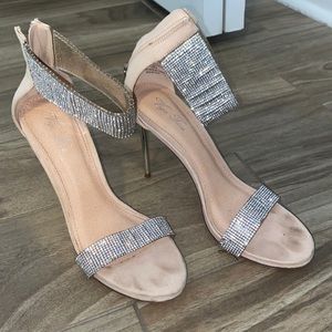 Rhinestone detail silver and nude heels